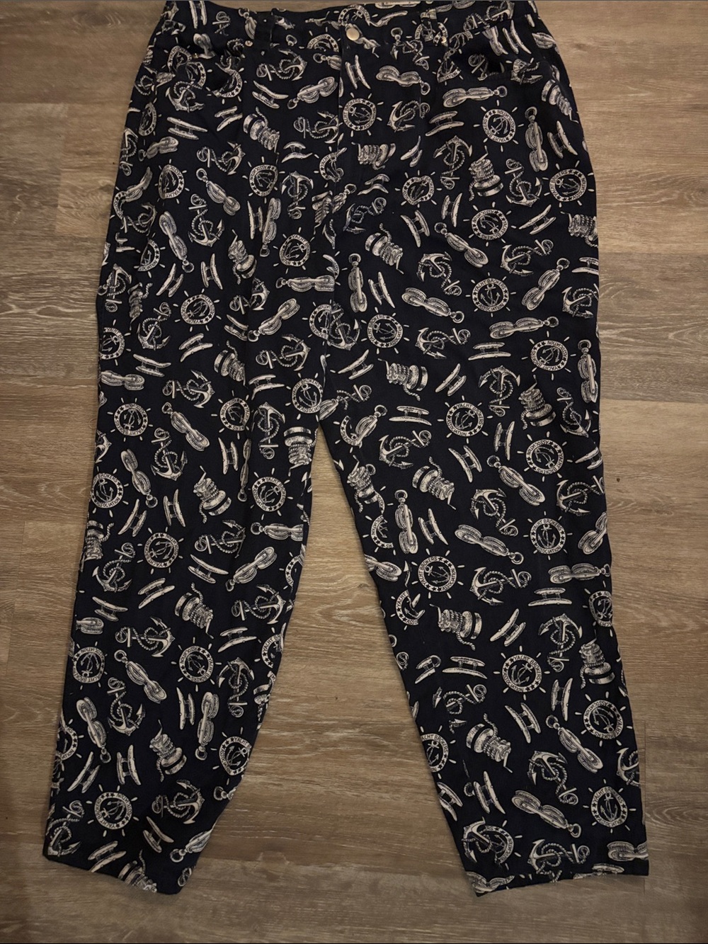 Leslie Fay Navy Anchor & Compass Cropped Pants 20W